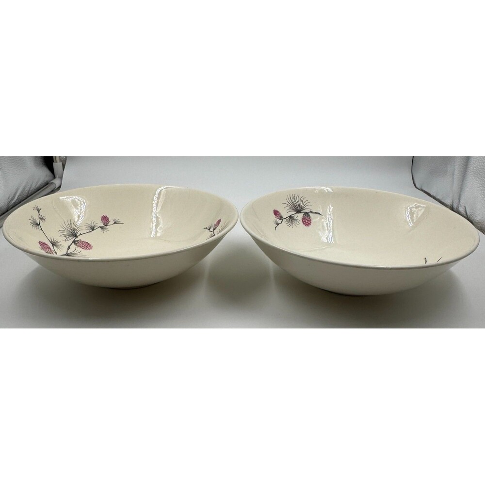 Set of 2 Vintage Skyline Canonsburg Pottery Pink Pine Cones Clover Serving Bowls